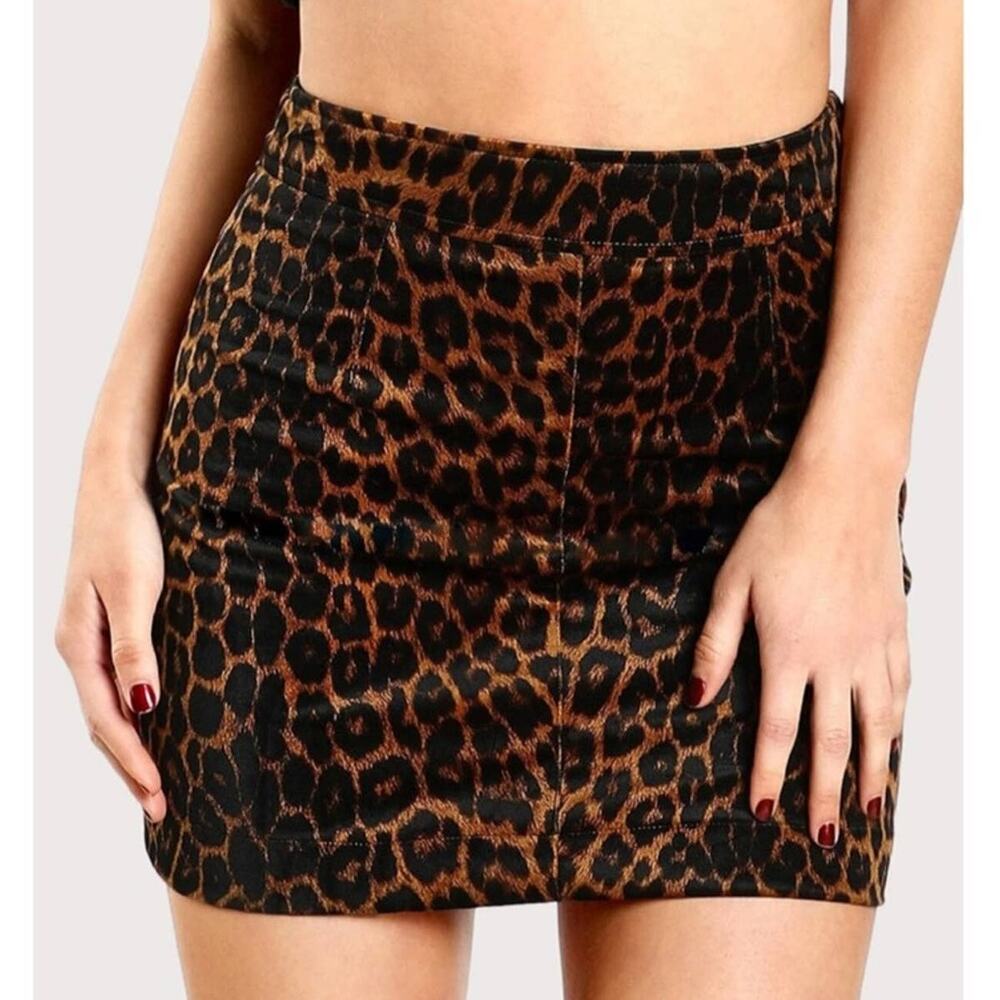 Emanuel Ungaro Crushed Velvet Cheetah Animal Print Mini Skirt Fitted sz 2 4